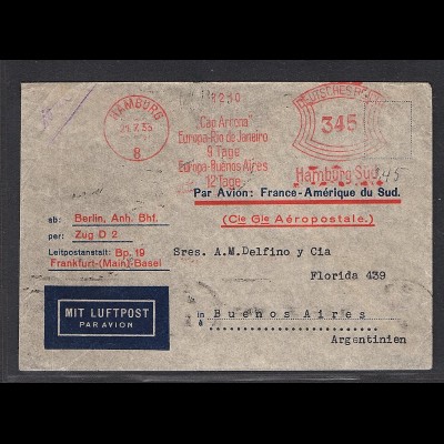 DR., Ausland Luftpostbrief mit Hamburger Frei-St. nach Buenos Aires