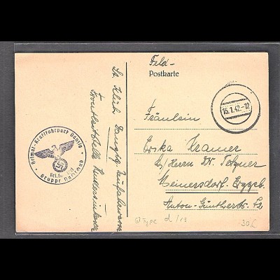Danzig, Feldpostkarte von 15.1.42 Stempel Type d/19