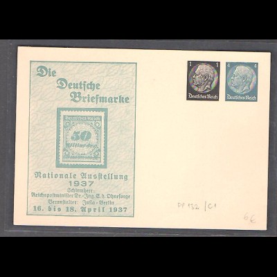 DR., Privatganzsache, Die Briefmarke Ausstellung 1937 , PP 132-C1, ungebraucht