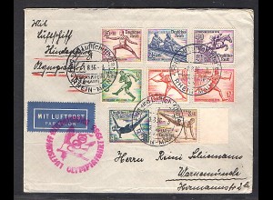 Zeppelin-Brief, Olympiafahrt Si. 427 Ba, mit DR. Mi.-Nr. 609-616