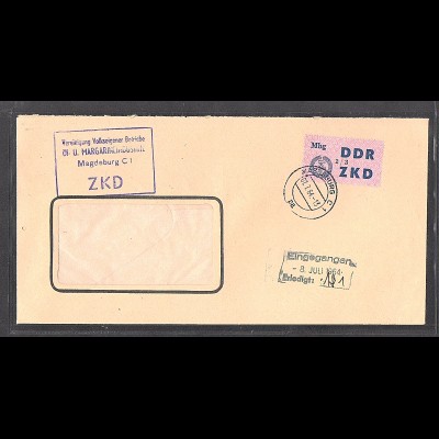 DDR. ZKD-Dienslaufkontrollzettel Mi.-Nr. 55 III EF. auf Brief.