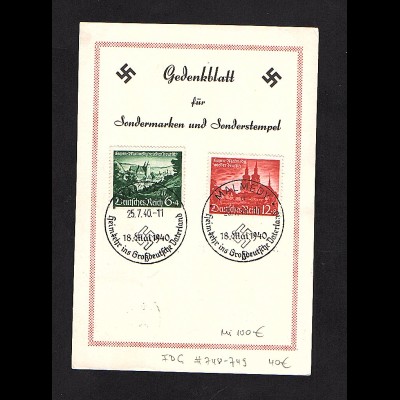 DR. Gedenkblatt mit Mi.-Nrr. 748-749, FDC, gelaufen als Fernkarte.