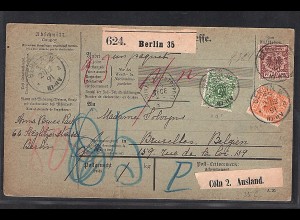 DR., Ausland-Paketkarte mit 3 Farben Mi.F. Mi.-Nr.46 + 49 + 50