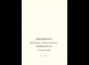 DDR - Gedenkblatt, 800 Jahre Leipziger Messe, A11-1965
