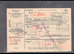 DR., Ausland-Paketkarte mit Gebühr bezahlt aus Barmen-Wupperfeld/Selbstbucher