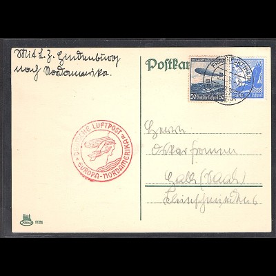DR., Zeppelin-Karte, Nordamerikafahrt mit MiF. Mi.-Nr. 531 y + 606
