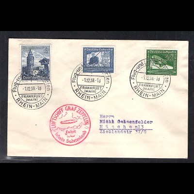 DR., Zeppelin-Brief, Fahrt in der befreite Sudetenland mit Mi.-Nr. 682, 669-670